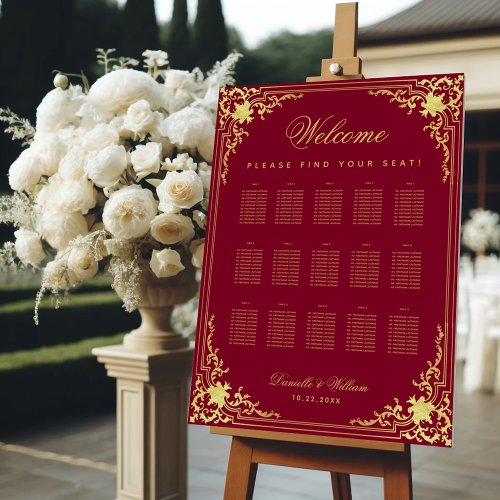 15 Tables Burgundy Faux Gold Wedding Seating Chart Foam Board