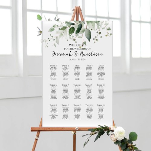 15 tables elegant greenery wedding seating chart