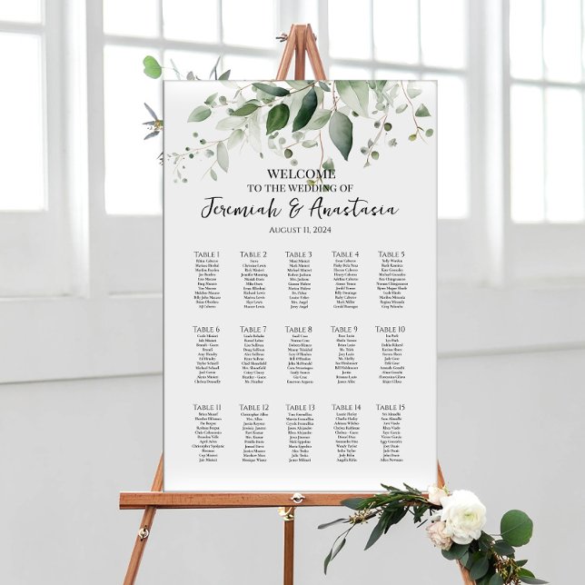 15 tables elegant greenery wedding seating chart (Creator Uploaded)