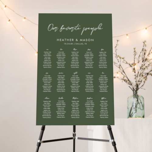 15 Tables Olive Green Wedding Seating Chart Foam Board