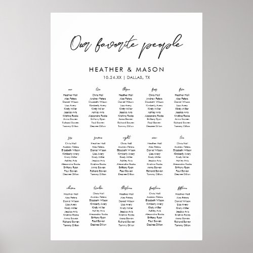 15 Tables Our Favorite People Wedding Seating Poster