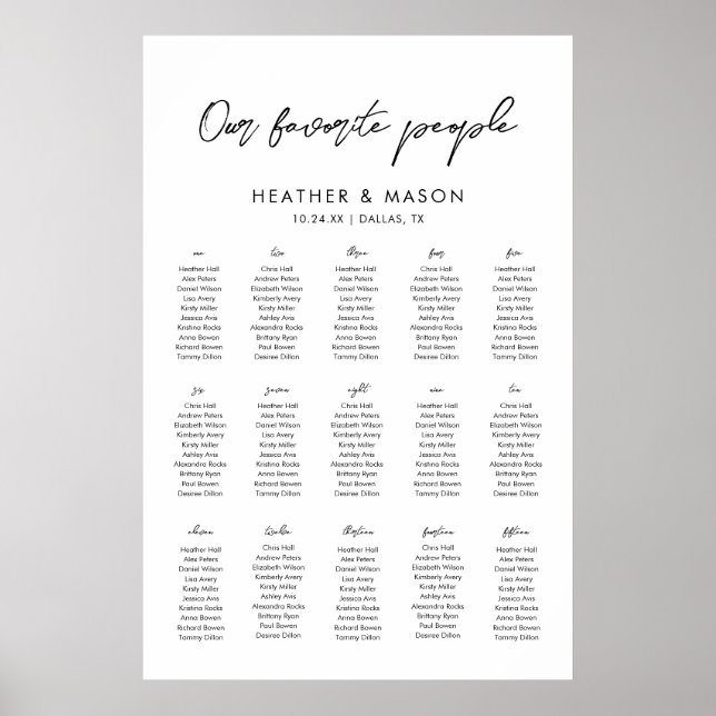 15 Tables Our Favorite People Wedding Seating Poster (Front)