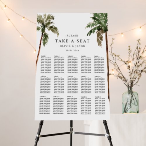 15 Tables Palm Tree Tropical Wedding Seating Chart Foam Board - 15 Tables Palm Tree Tropical Wedding Seating Chart Foam Board  
You can edit/personalize whole Template.
If you need any help or matching products, please contact me. I am happy to create the most beautiful personalized products for you!
