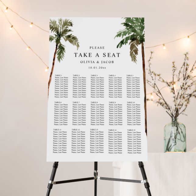 15 Tables Palm Tree Tropical Wedding Seating Chart Foam Board (In Situ (Stand))