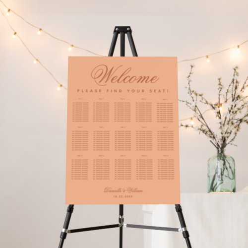 15 Tables Peach Brown Wedding Seating Chart Simple Foam Board
