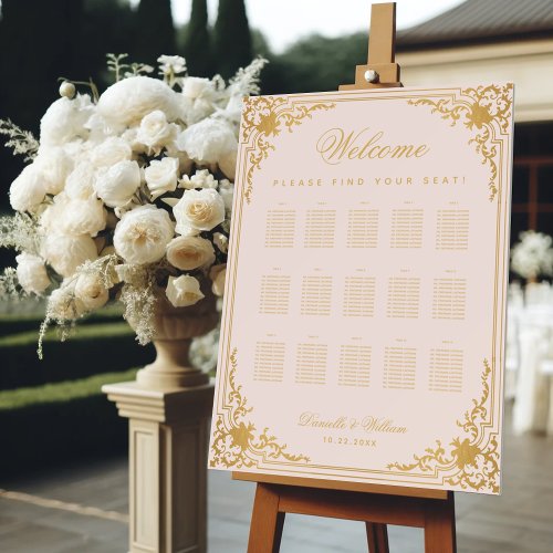15 Tables Pink Gold Vintage Wedding Seating Chart Foam Board