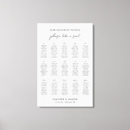 15 Tables Please Take A Seat Wedding Seating Chart Canvas Print
