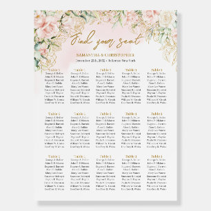 15 tables Seating chart with light pink roses Foam Board