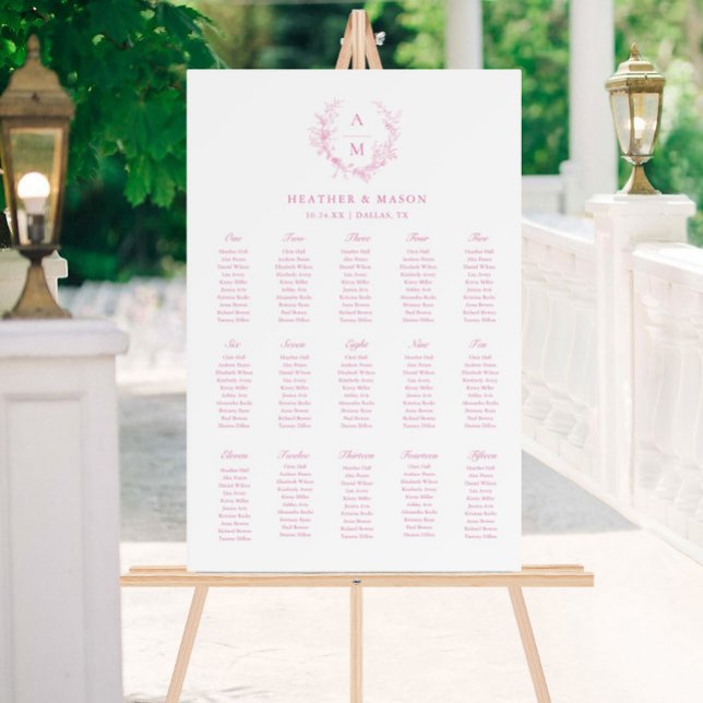 15 Tables Toile Floral Pink Wedding Seating Plan Foam Board (Creator Uploaded)
