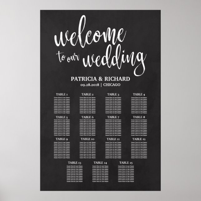 15 Tables Wedding Seating Chart Sign Chalkboard (Front)