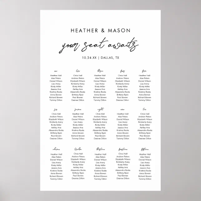 15 Tables Your Seat Awaits Wedding Seating Chart | Zazzle