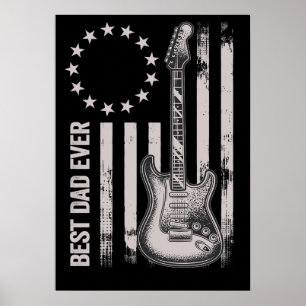 15 Vintage Best Guitar Dad American Funny Family Poster