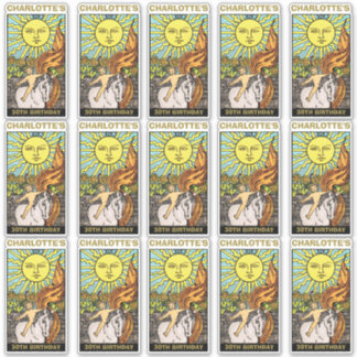 15 x 30th Birthday Sun Tarot Card Name & Photo Sticker