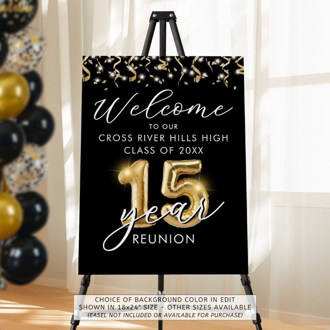 15 Year Class Reunion Welcome Black Gold Balloons Foam Board (Creator Uploaded)