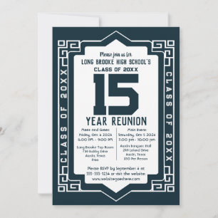 15 Year High School Class Reunion Art Deco Design Invitation