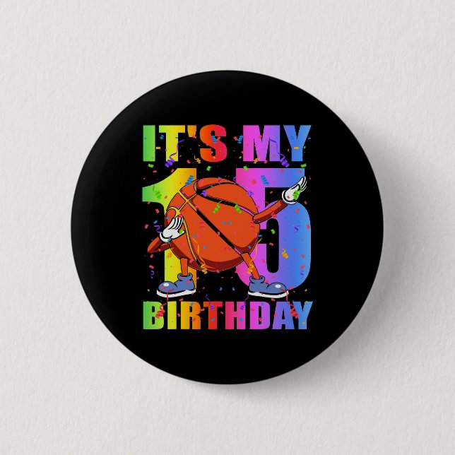 15 Year Old 15th Basketball Birthday Party Theme B Button (Front)