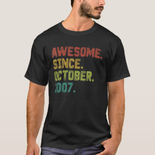 15 Year Old Awesome Since October 2007 15th Birth T-Shirt