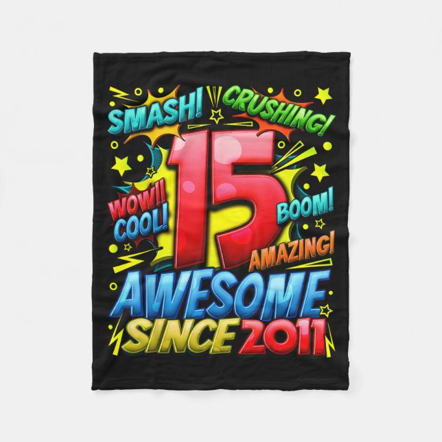 15 Year Old For Boys 15th Birthday Boy 15 Year Old Fleece Blanket (Front)