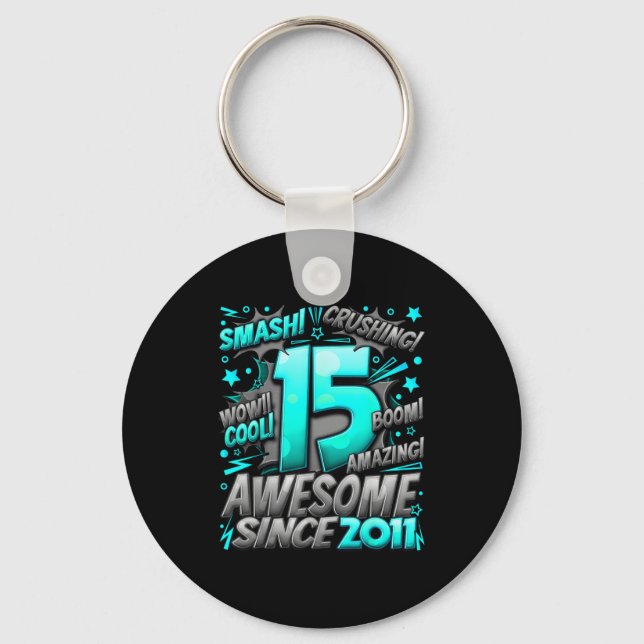 15 Year Old For Boys 15th Birthday Boy 15 Year Old Keychain (Front)