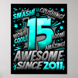 15 Year Old For Boys 15th Birthday Boy 15 Year Old Poster
