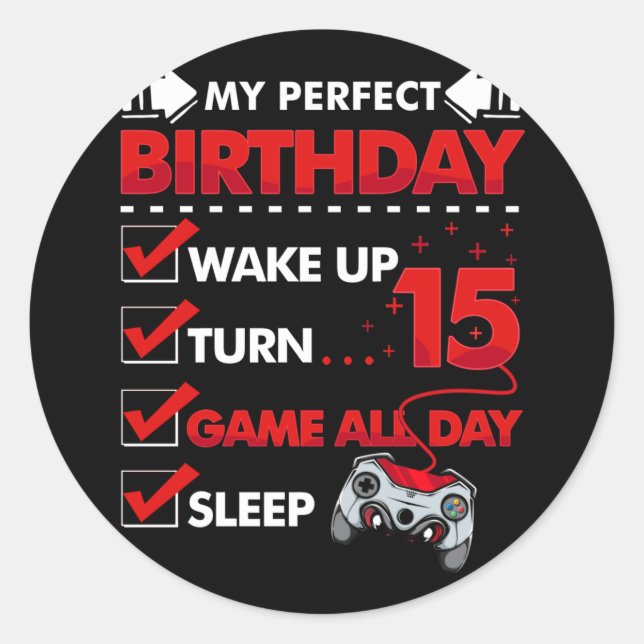 15 Year Old Gamer Boy 15th Perfect Birthday Gaming Classic Round Sticker (Front)
