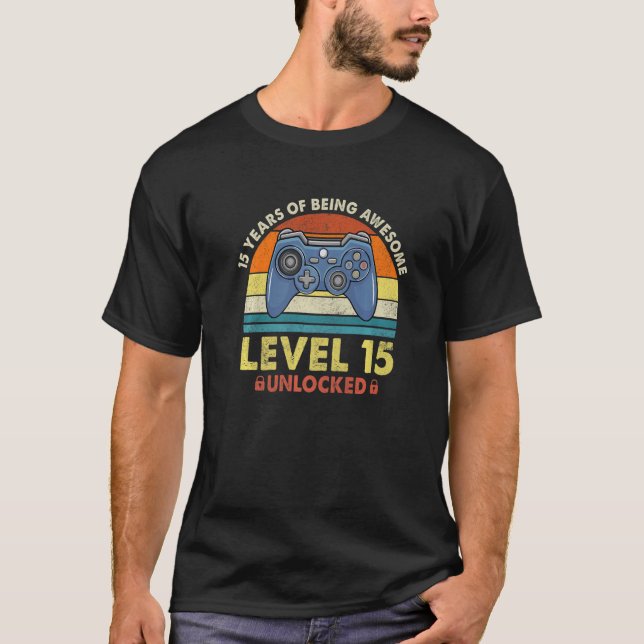 15 Year Old  Level 15 Unlocked 15th Birthday Boy G T-Shirt (Front)