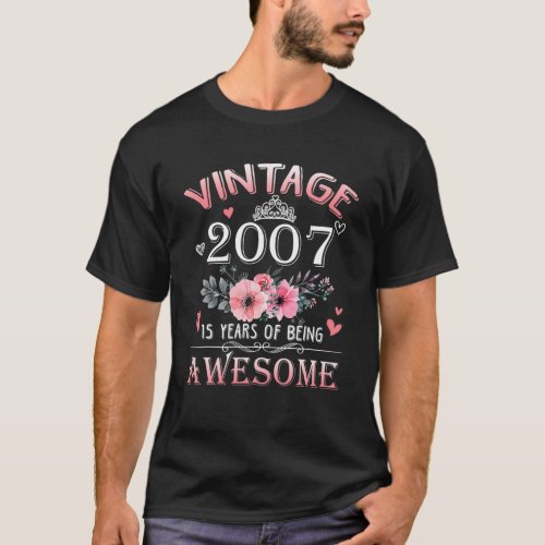 15 Year Old Made In Vintage 2007 15Th Birthday Gif T_Shirt