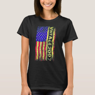 15 Year Old Vintage 2007 American Flag 15th Birth T-Shirt