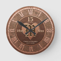 15 Year Vintage Copper Look Wedding Anniversary   Round Clock