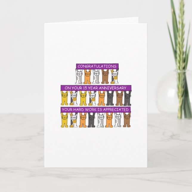 15 Year Work Anniversary Congratulations Cute Cats Card (Front)