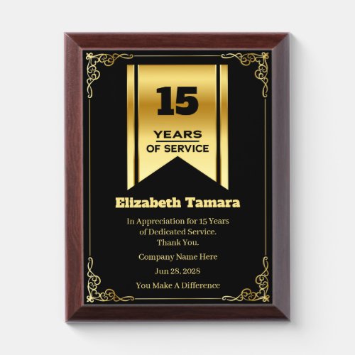 15 Year Work Anniversary  Employee Appreciation  Award Plaque