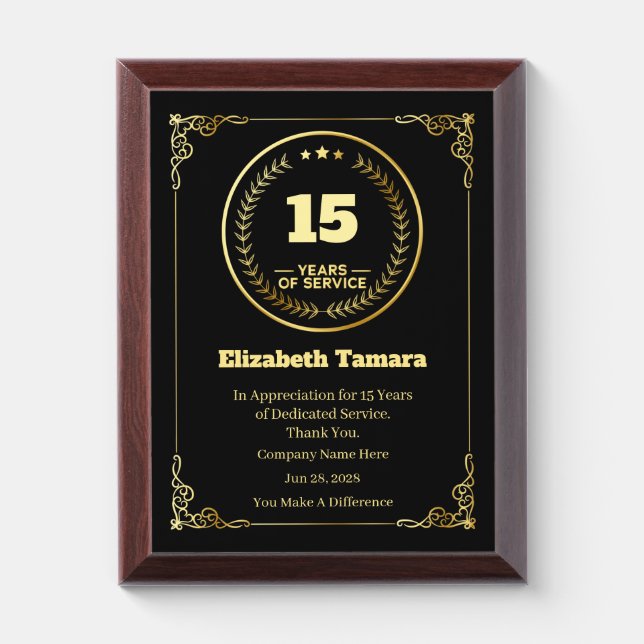 15 Year Work Anniversary | Employee Appreciation Award Plaque (Vertical)