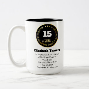 15 Year Work Anniversary Employee Appreciation Two-Tone Coffee Mug