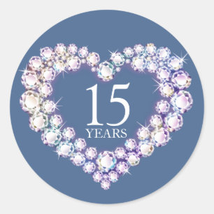 15 years crystal anniversary heart blue classic round sticker