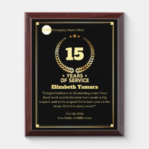 15 Years Employee Anniversary Appreciation Message Award Plaque