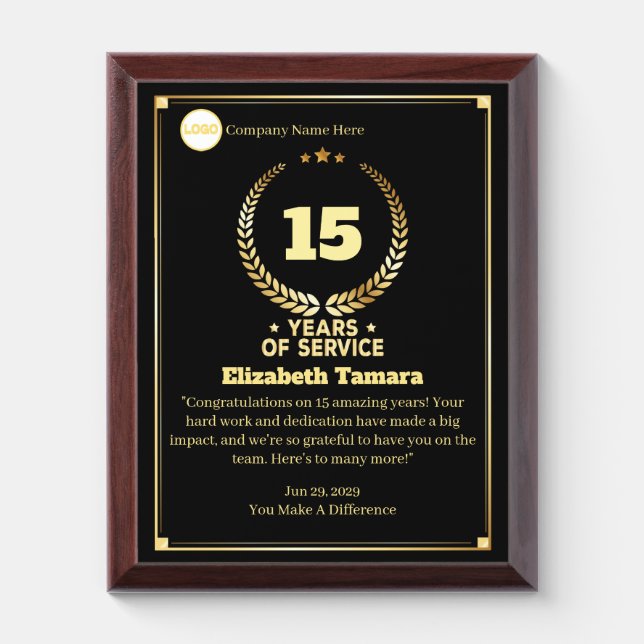 15 Years Employee Anniversary Appreciation Message Award Plaque (Vertical)