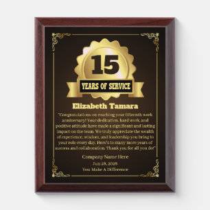 15 years employee anniversary Appreciation Message Award Plaque