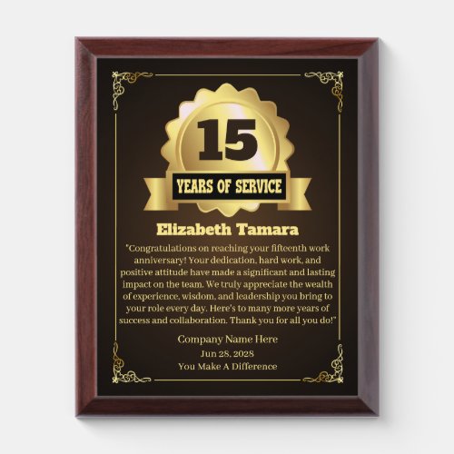 15 years employee anniversary Appreciation Message