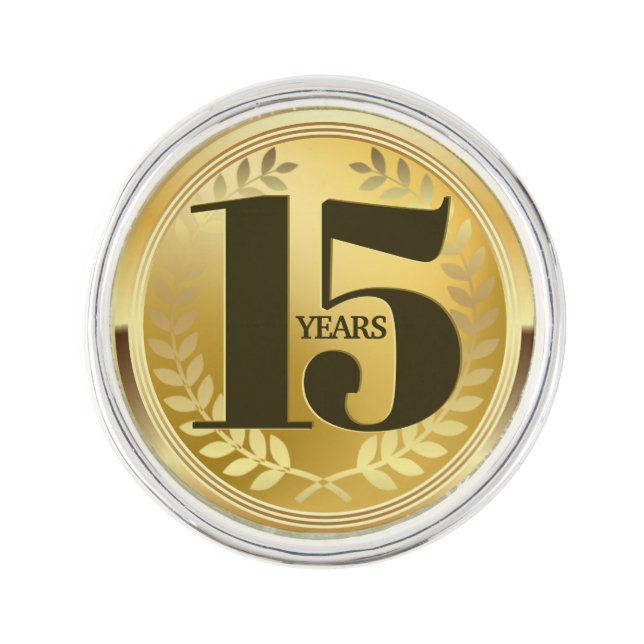 15 years faux gold employee anniversary milestone lapel pin (Front)