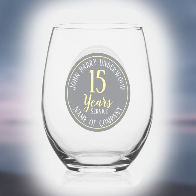 15 Years Long Service Commemorative Company Stemless Wine Glass (Creator Uploaded)