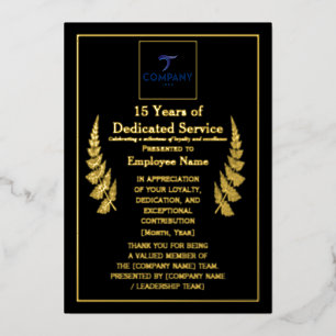 15 Years of Dedicated Service Award Custom Foil Holiday Card