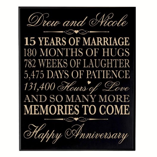 15 Years of Marriage Black Veneer Wall Plaque (Front)