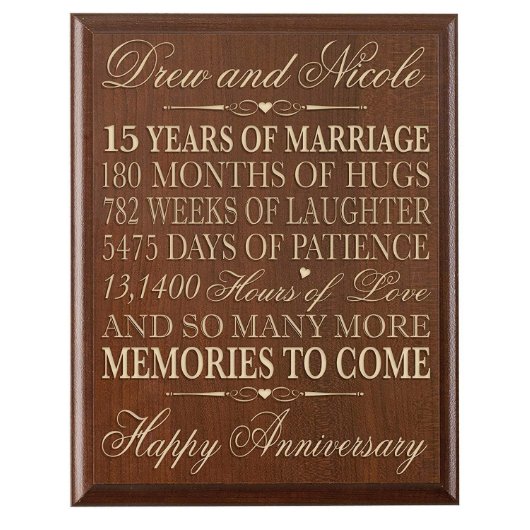 15 Years of Marriage Cherry Wooden Wall Plaque (Front)