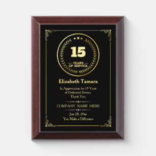 15 Years of Service   Employee Appreciation Award Plaque