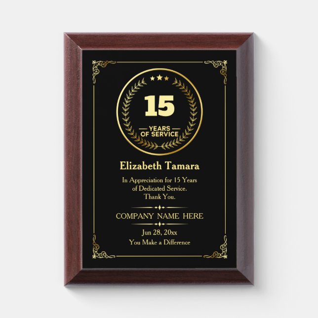 15 Years of Service | Employee Appreciation Award Plaque (Vertical)