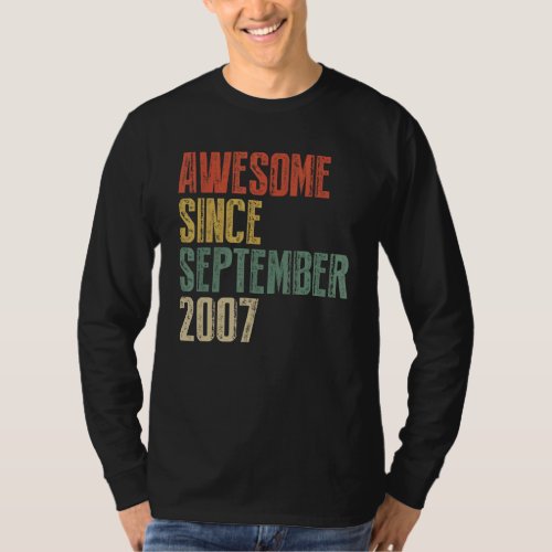 15 Years Old  Awesome Since September 2007 15th 12 T_Shirt