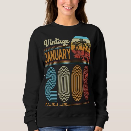 15 Years Old Birthday  Vintage January 2008 Girls  Sweatshirt