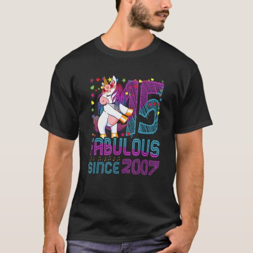15 Years Old Flossing Unicorn Awesome 2007 15th Bi T_Shirt