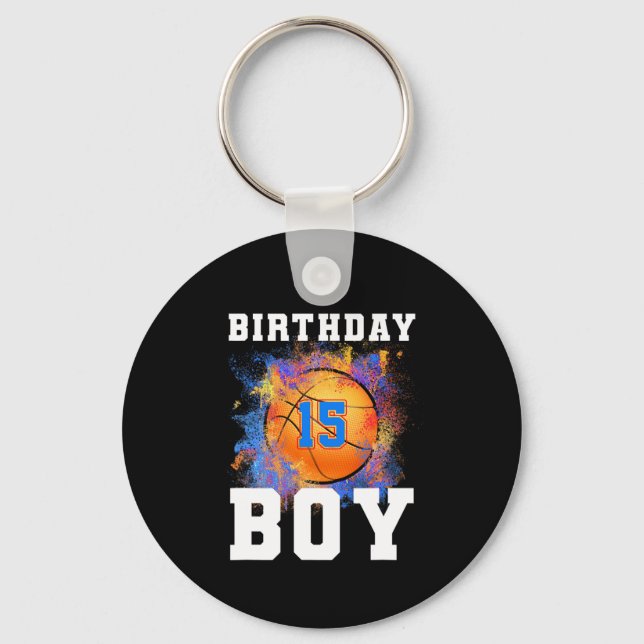 15 Years Old Kids 15th Birthday Boy Birthday baske Keychain (Front)