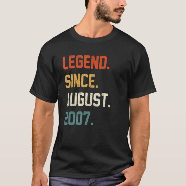 15 Years Old  Legend Since August 2007 15th Birthd T-Shirt (Front)